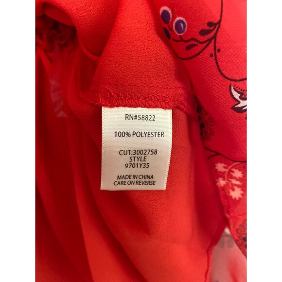 NWT Max Studio Lightweight Red Peplum Top With Floral Acanthus Print and Puff Sl - Picture 6 of 6